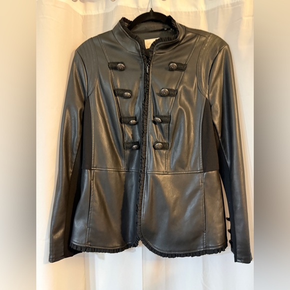 Chico's Jackets & Blazers - Chicos Faux Leather Military Jacket Black Size Medium Stretch Panels
